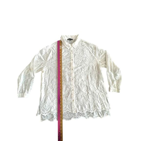 Adrianna Papell White Eyelet Button-Up Blouse Women’s XL - Picture 4 of 9